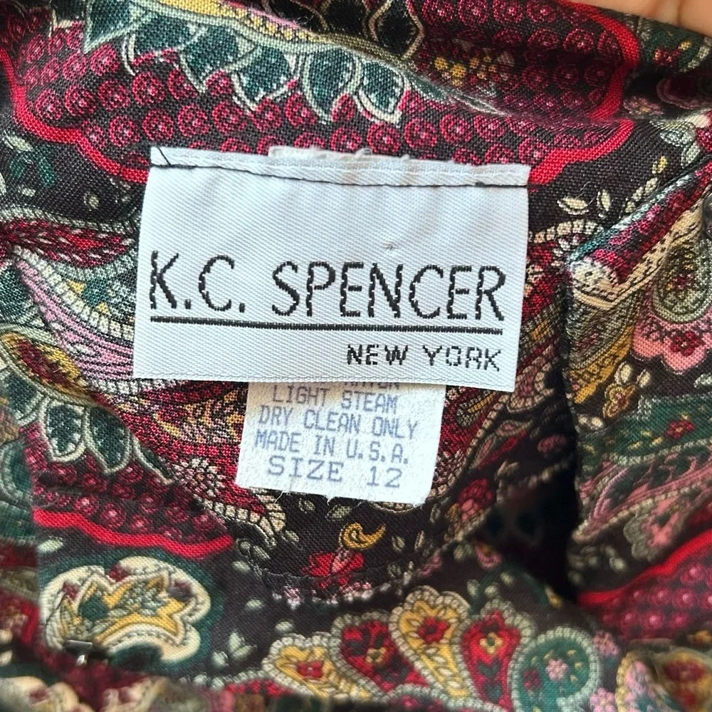 Vintage K.C. Spencer 2-Piece Set Paisley Burgundy 80s Office Wear Size Medium